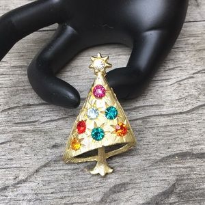 Mid Century Modern Gold Tone Christmas Tree Brooch